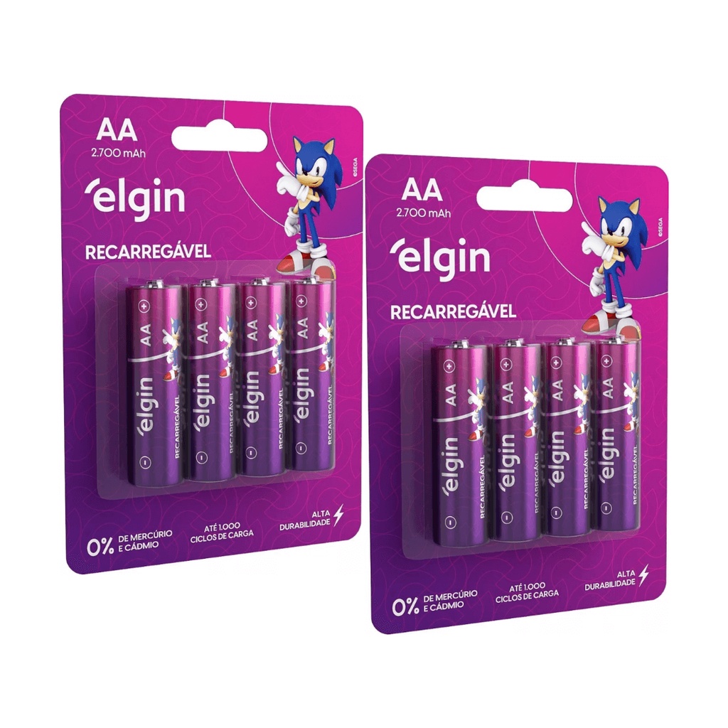 8 Pilha Recarregável AA 2700 mah Blister C/4 Elgin Original
