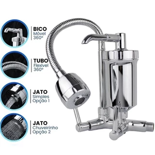 Torneira Cozinha Gourmet Inox Luxo de parede com Filtro Cromo Bica