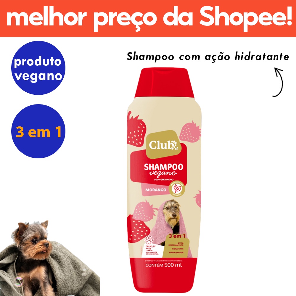 Shampoo para Cachorros Morango Vegano Club Pet 500ml Shopee Brasil