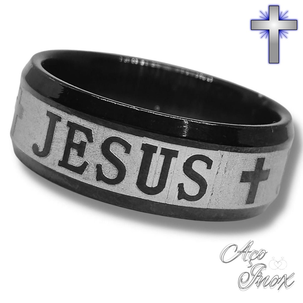 Anel Jesus Aliança Religiosa Bíblica Cristão Preto Cristão Religioso ...