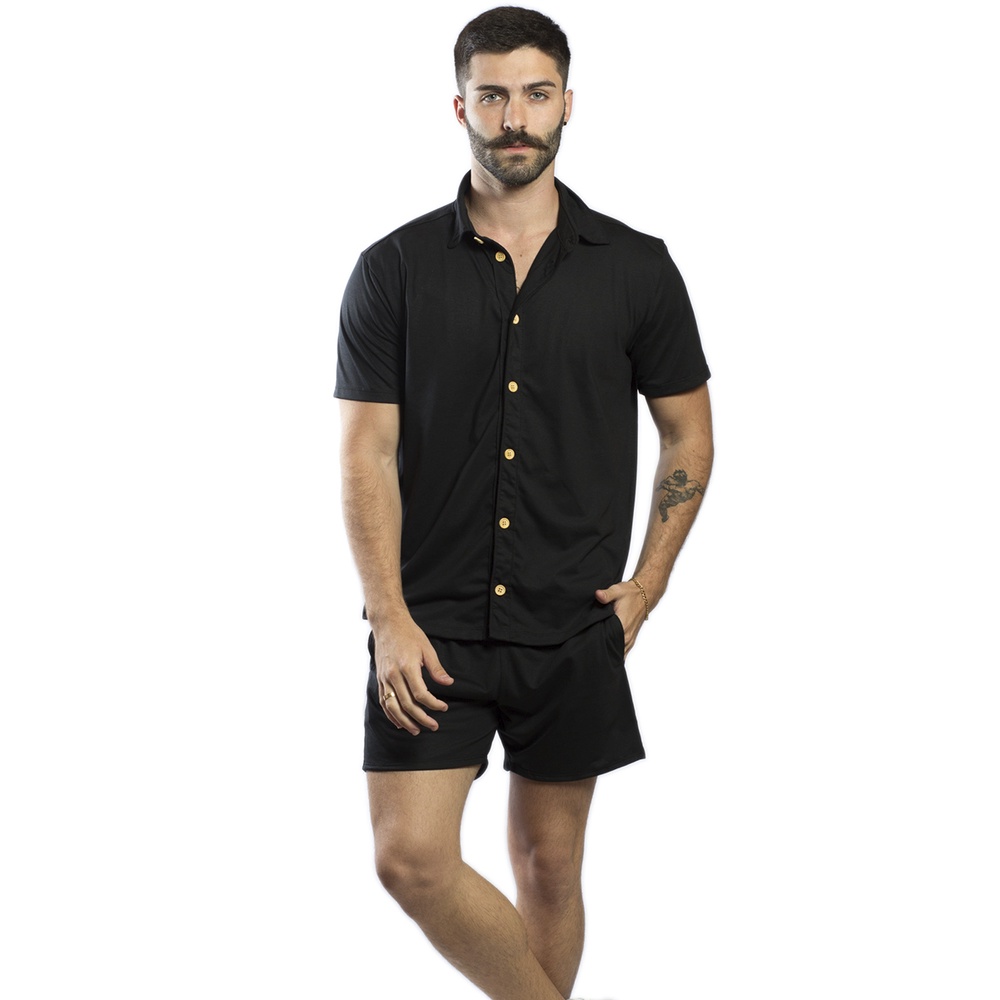 Conjunto de Short e Camisa de Praia da Moda Masculina Com Mangas