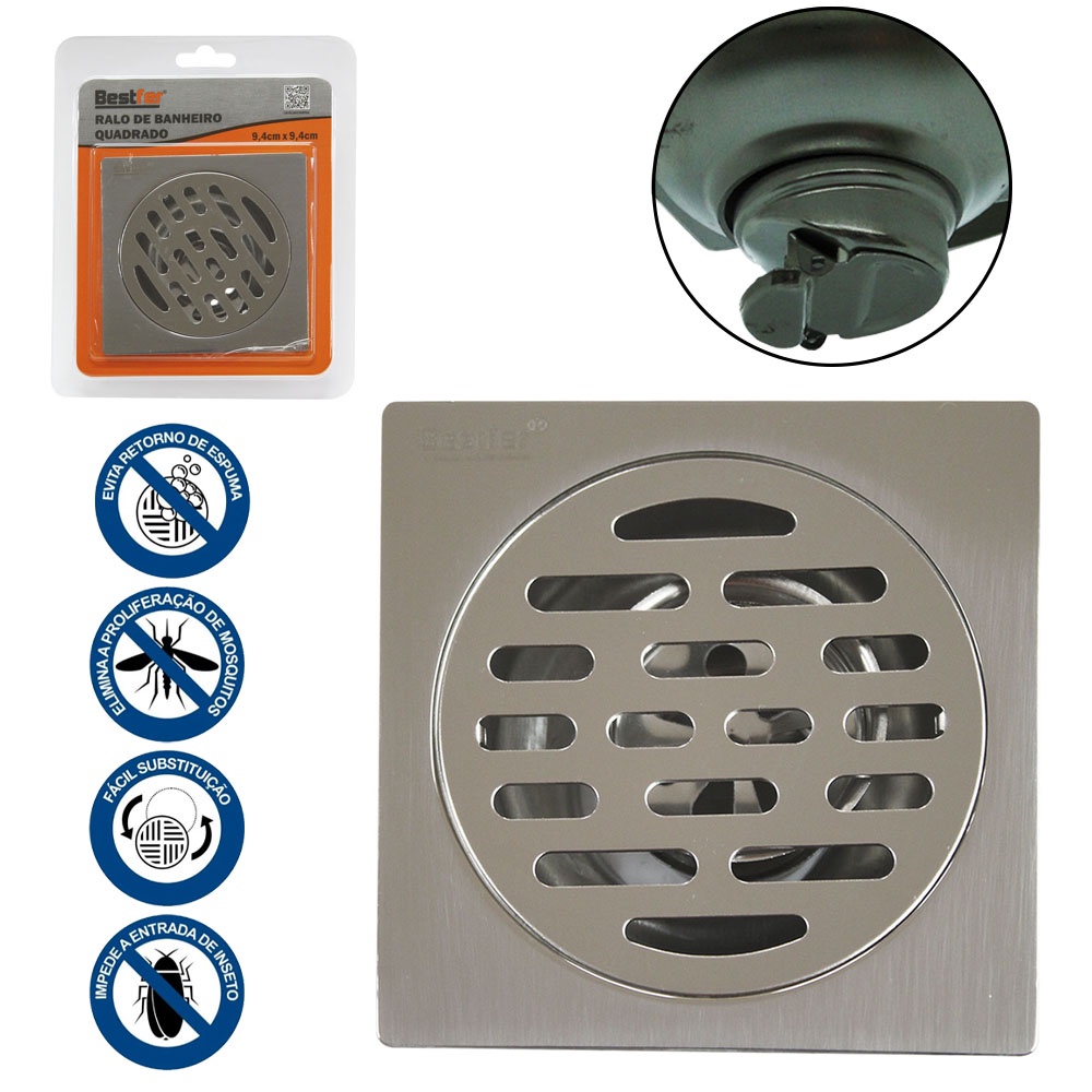 RALO DE INOX PARA BANHEIRO QUADRADO COM VALVULA FECHAMENTO AUTOMATICO 9 ...