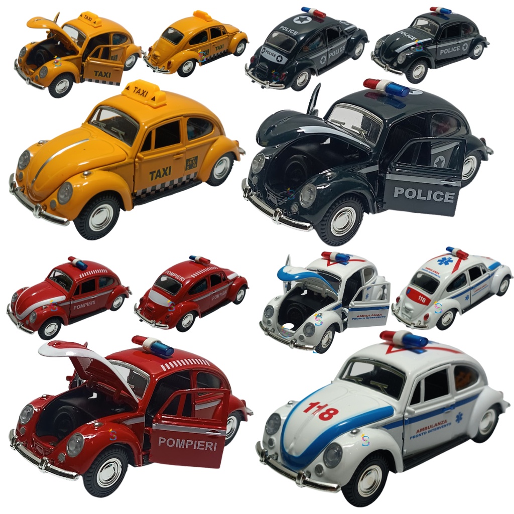 Carrinho De Ferro Fusca Fusquinha Abre Porta Capô Fricção Taxi Bombeiro Ambulancia Policia