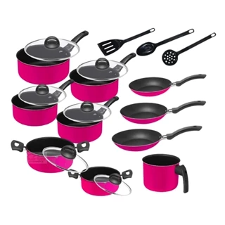 Jogo de panelas Rosa 13 peças Antiaderente Teflon Com Tampa de Vidro utensílios Cozinha Conjunto Kit