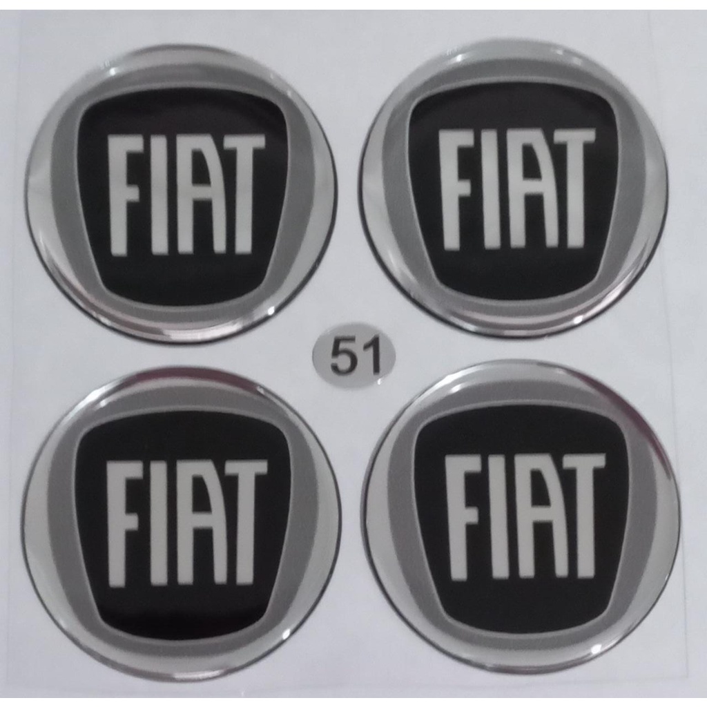 Jogo Emblema Fiat Preto Botom Da Calotinha Calota Roda (4 medidas)48mm/51mm/55mm ou 58mm