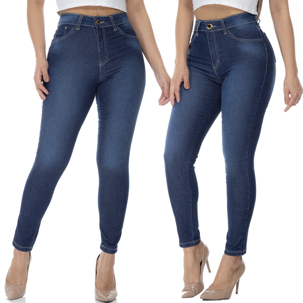 Calça Jeans Feminina Cintura Alta Skinny Levanta Bumbum Com Lycra
