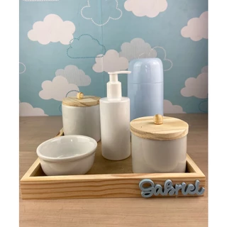 Kit Higiene Bebê Porcelana Pinus Garrafa Nome Personalizado Menino em Oferta na Shopee