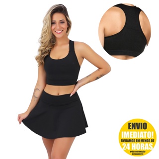 Conjunto Fitness Feminino Top Nadador + Shorts Saia Academia Corrida e Lazer