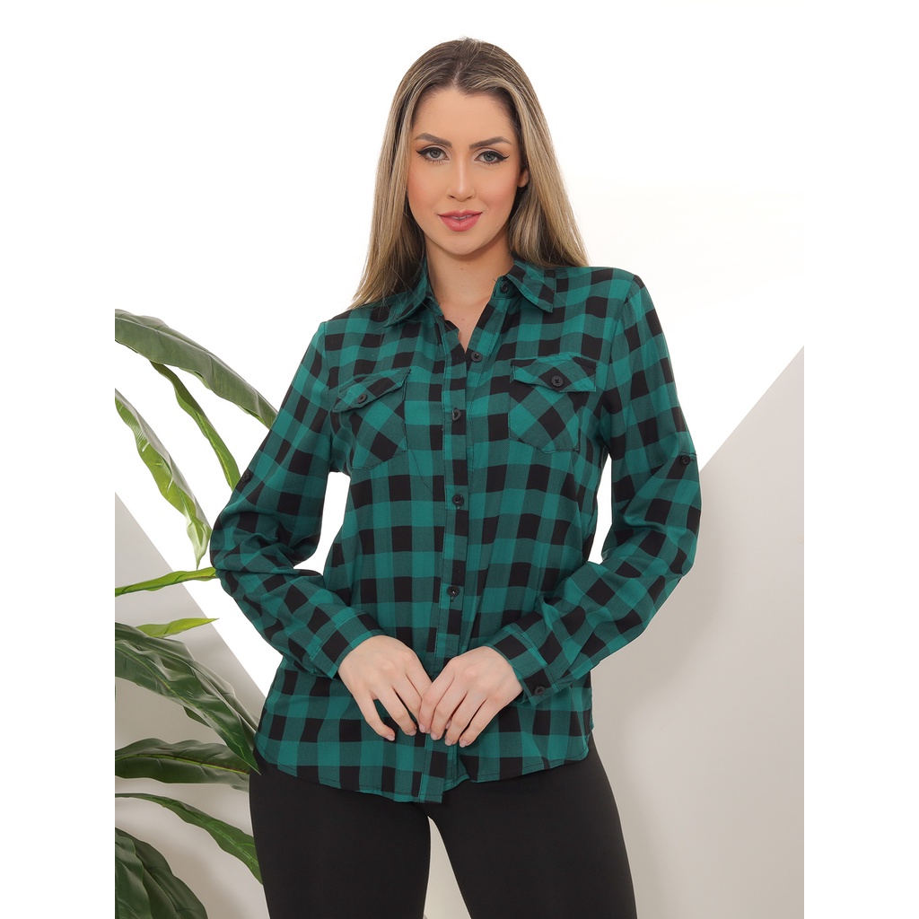 Camisa Xadrez Feminina Manga Longa para Festa Junina