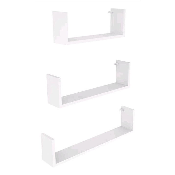 Kit 3 Nichos Prateleiras em U 20/30/40 Nicho MDF Branco e Preto Decorativo Livros Sala Quarto Cozinha