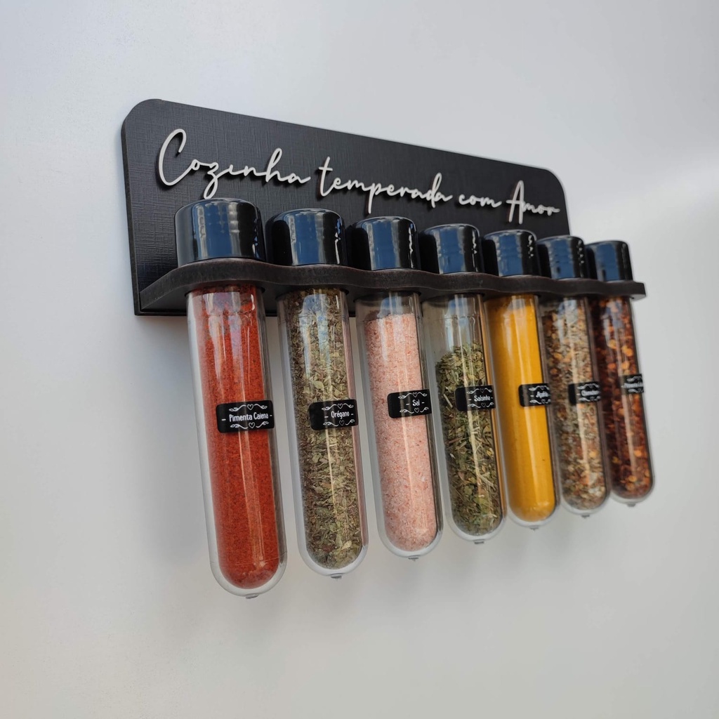 Porta tempero - Suporte para Temperos - Fixação na parede - Com 7 ...