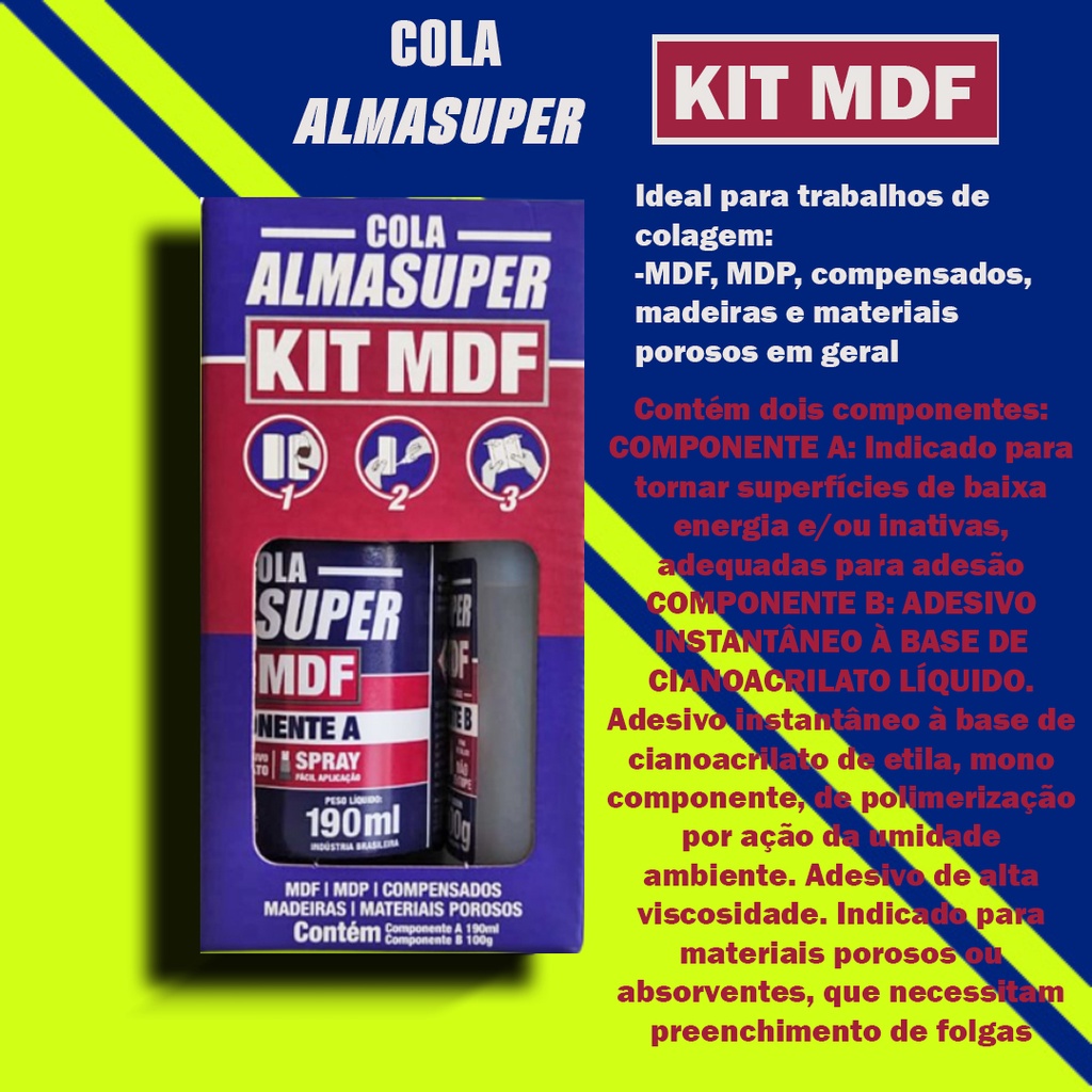 Cola KIT MDF para Madeiras ,compensados e etc. 190ml/100g | Shopee Brasil