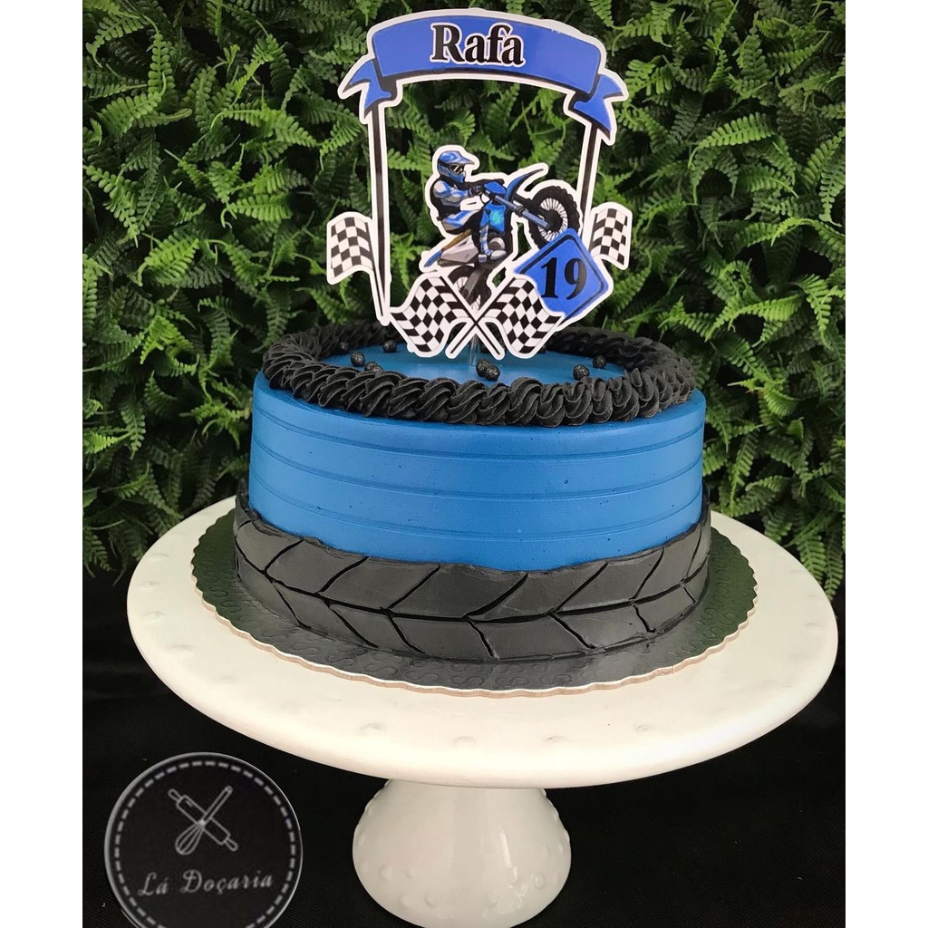 Topo de bolo com o tema moto, nome e idade personalizados