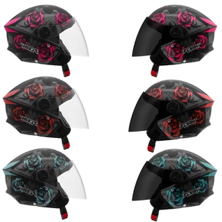 Capacete Aberto Feminino New Liberty 3 Three Flowers Pro Tork Moto Com Viseira Cristal ou Fume Fosco e Brilhante
