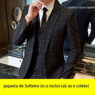 Traje de lapela entalhado xadrez estilo inglês masculino, ternos