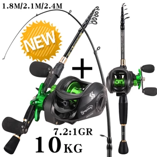 Vara De Pesca Telescópica Sougayilang Combo 1.8-2.4M Ultraleve Portátil E Carretel De Isca 8.1 : 1 Relação Engrenagem Max Drag 10kg