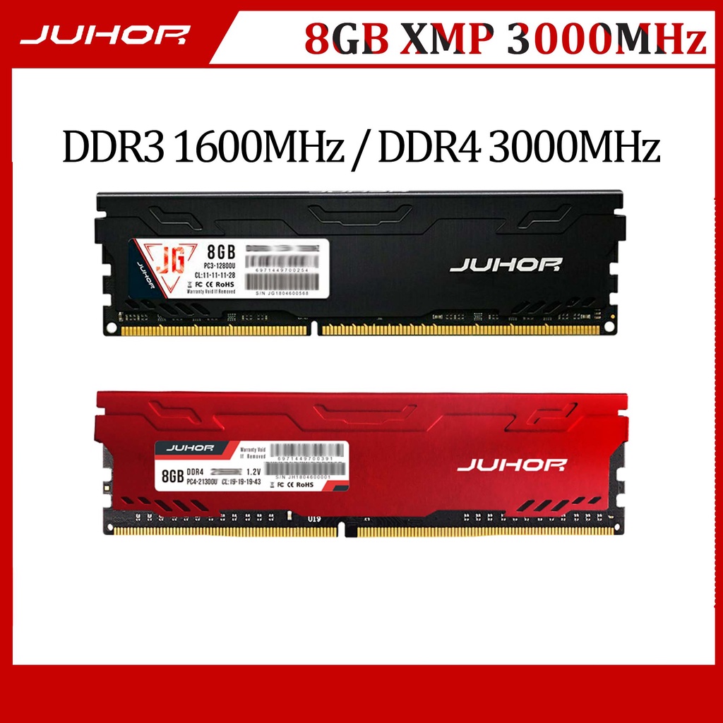Memória Ram 8GB Juhor DDR3 1600MHz / DDR4 3000MHz C/ Dissipador (Nova & Com Garantia)