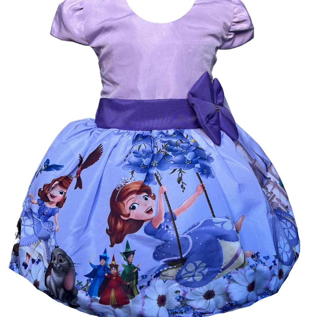 Vestido Infantil Princesa Sofia Temático Luxo Festa Aniversário 1 a 4 Anos