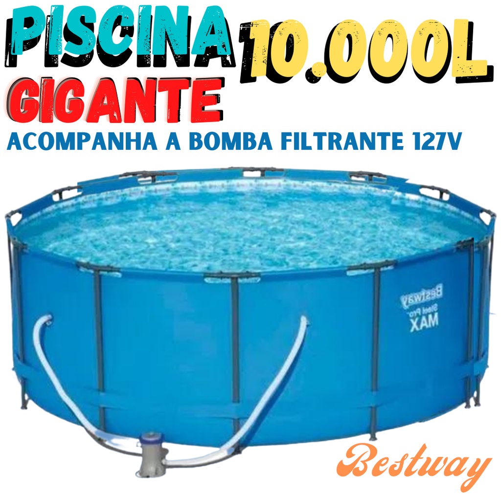 Piscina Gigante 10.220 Litros Bestway Estrutura Metálica + Bomba de Filtrar 127V