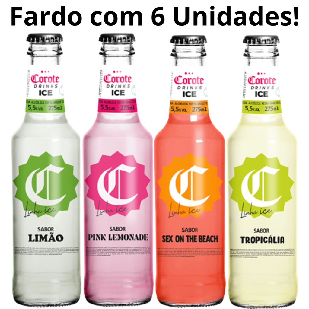 Corote Ice Drinks Long Neck 275ml - 6 Unidades - Fardo Fechado - Limão, Pink Limonade, Sex on the beach, Tropicalia
