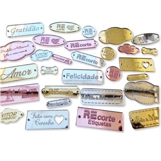 Kit 40 Etiquetas Tag Personalizadas em Acrílico Espelhado para artesanato, crochê, amigurumi, lembrancinhas