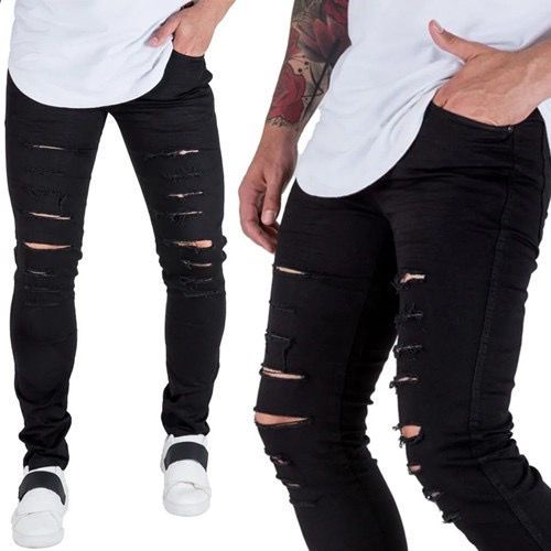 Calça Jeans Masculina Preta Rasgada Skinny com Lycra | Shopee Brasil