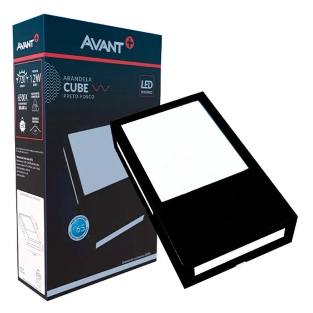 Arandela Cube Preto Fosco 6500K 12W Bivolt Avant | Shopee Brasil