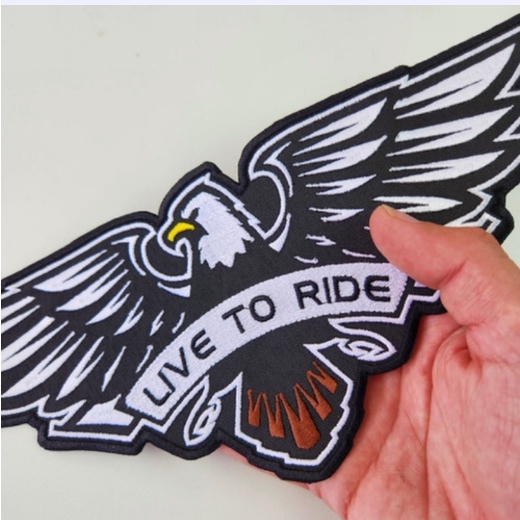 Patch Bordado Brasão Emblema Águia Live To Ride Motociclista Moto