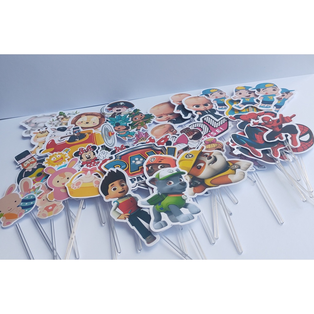 50 unidades Topper de doce - temos variados temas - Pronto para uso - Acompanha palito - Papel 180 gr Fotográfico Glossy