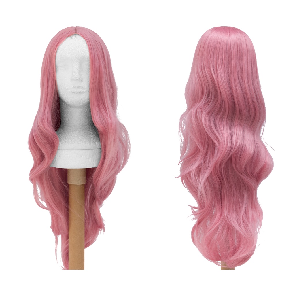 Peruca Rosa Milkshake Leve Ondulada 75cm Longa Sem Franja Cosplay Wig