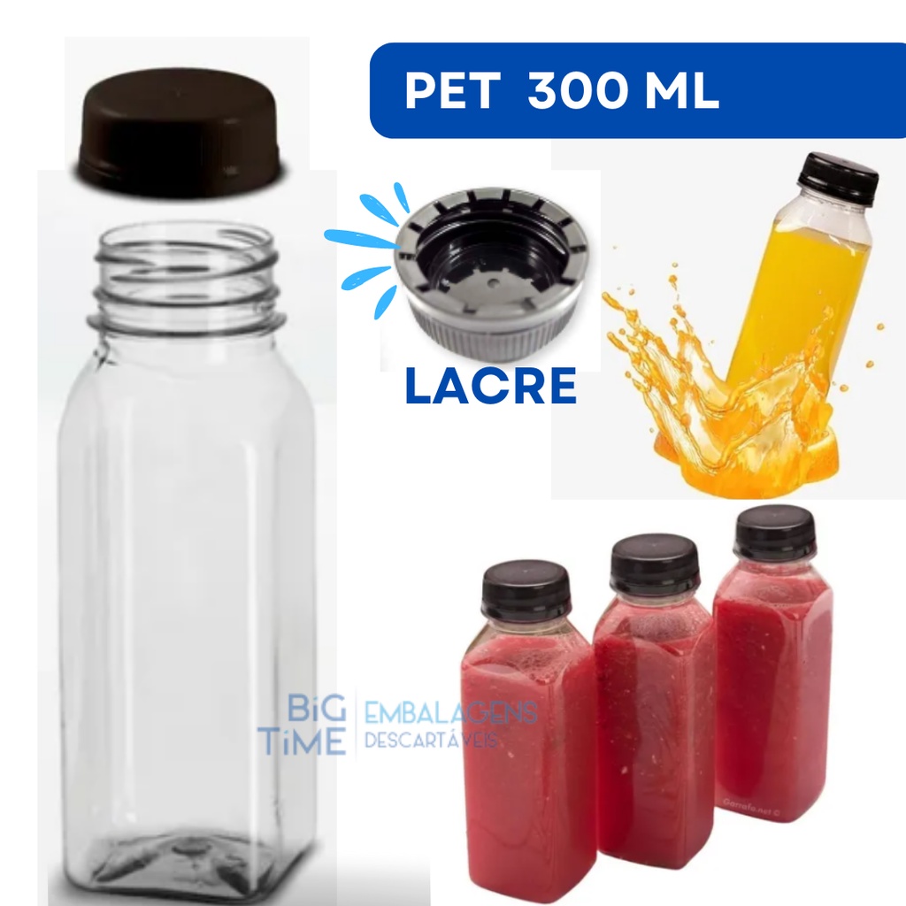 GARRAFA PLASTICA TRANSPARENTE PET 300ML FARDO C/100 UNIDADES