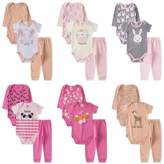 Kit 9 peças body bebê manga curta manga longa calça menina feminino P ao GG