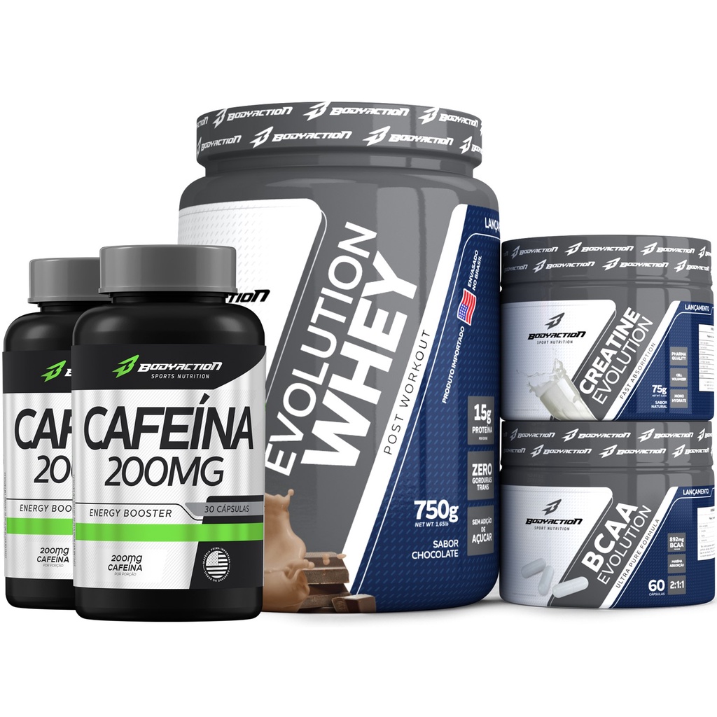 Kit Evolution Whey Creatina Bcaa + 2x Cafeína – Bodyaction