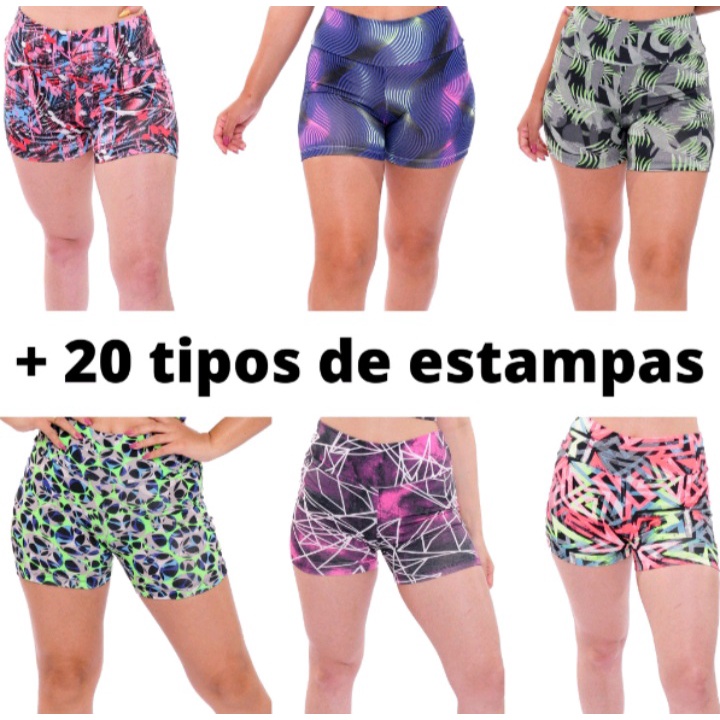 Kit 3 Short Feminino Academia Fitness Estampado Suplex Diversas