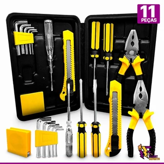 Kit de Ferramentas Com Maleta 11 Peças Alicate Chave Phillips Chave de Fenda Fita metrica Chave teste Estilete