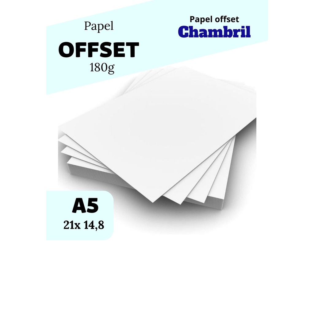 Papel offset A5 180g Chambril branco 100 folhas | Shopee Brasil
