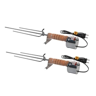 2 Espetos Elétricos 220V Giratórios Flex Tridente Churrasco