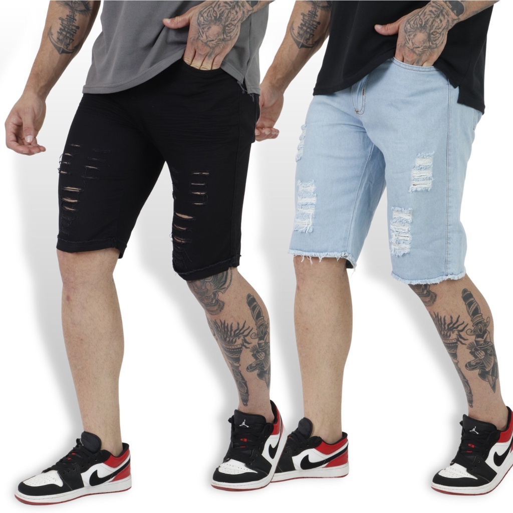 Kit Bermudas Masculinas Rasgadas Jeans Shopee Brasil