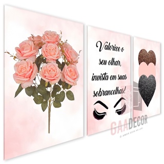 Kit 3 Quadros Decorativos para Estética Studio de Beleza Sobrancelha Design