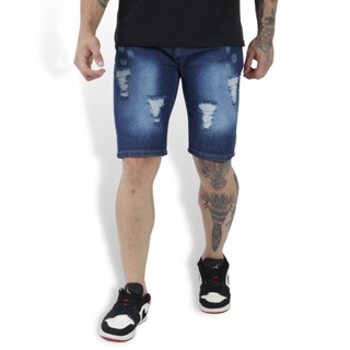 Bermuda Masculina Jeans Colorida Destroyed Rasgada Desfiada Presente Bonito  Para Homem Natal Ano Novo