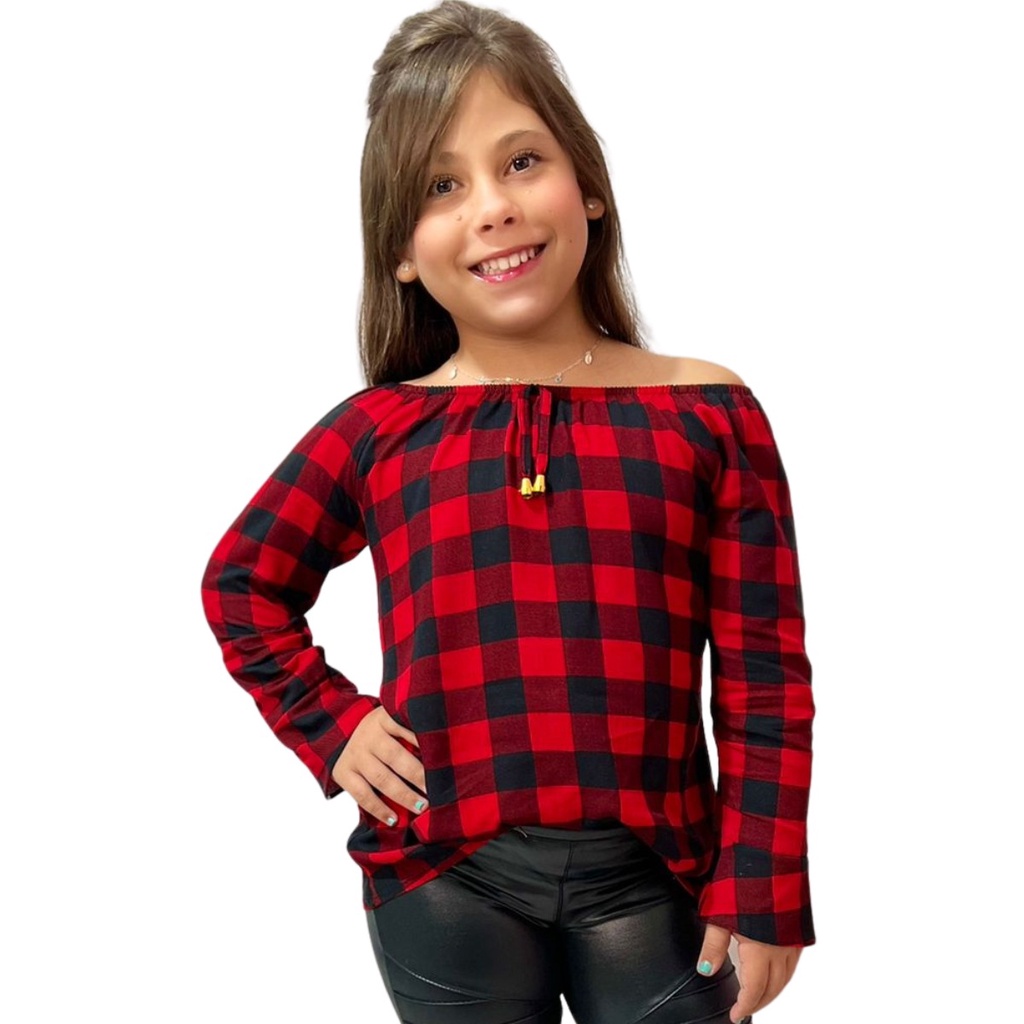 Blusa Infantil Ciganinha Xadrez Menina Mini Diva Modinha | Shopee Brasil