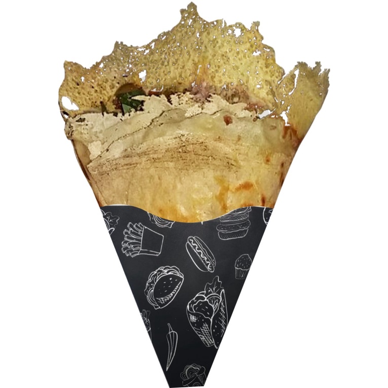 Embalagem Caixa Crepe Francês Cone Crepe Tapioca 100pçs Linha Black