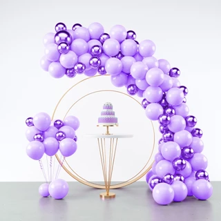 Kit 100 Balões Lilás Tamanho 7 + Violeta Metalizado Número 5 Polegadas - Balão Bexiga Liso/Cromado Para Festas e Aniversários