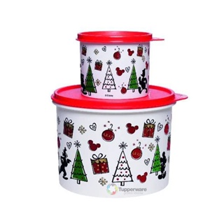 Caixa Natal Mickey 2,4 Litros + Redondinha Natal Mickey 500ml Kit 2 Peças Tupperware