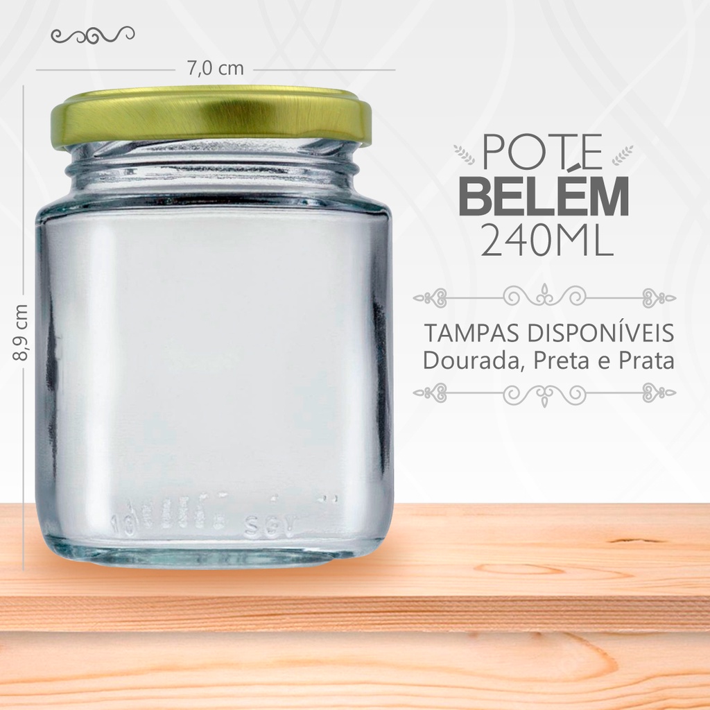 POTE JAR VIDRIO 240ML TRAS/ TAPA ORO - Bolten