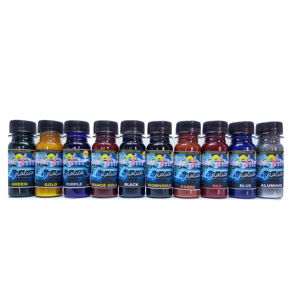 kit de tintas metalicas para aerografo 10 cores 60ml automotiva