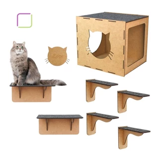 Playground Gatos 7 Peças Casinha de Gato Prateleiras Degraus Mdf Carpete Resistente - Entrega Rápida
