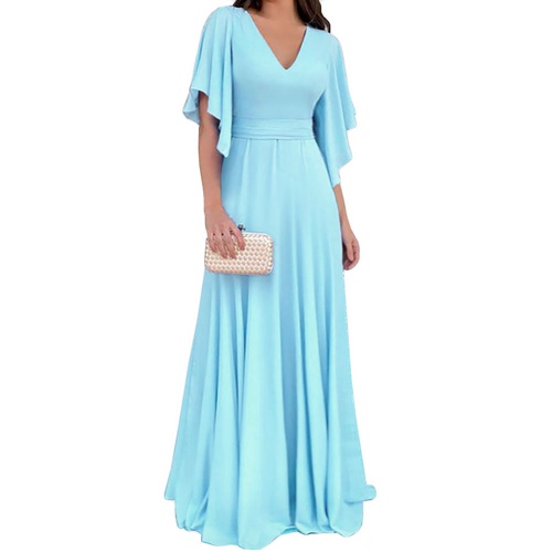 Vestido Feminino Longo Manga Sino, Evase 051 Shopee Brasil