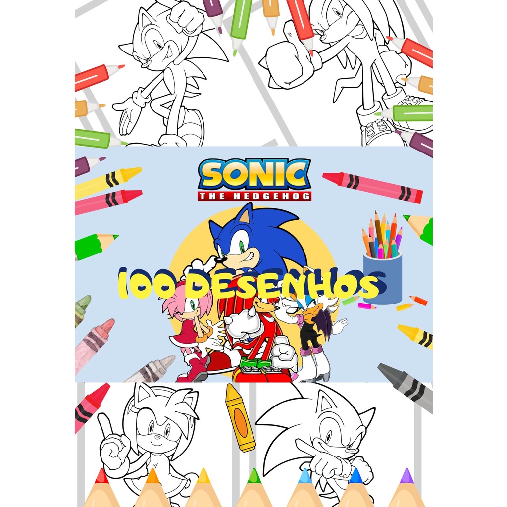 Kit 100 Desenhos Para Pintar E Colorir Sonic - Folha A4 Inteira! 1 Por  Folha! - #0139