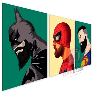 Kit 3 Quadros Decorativos para Barbearia Salão de Cabeleireiro Heróis de Barba Plaquinhas